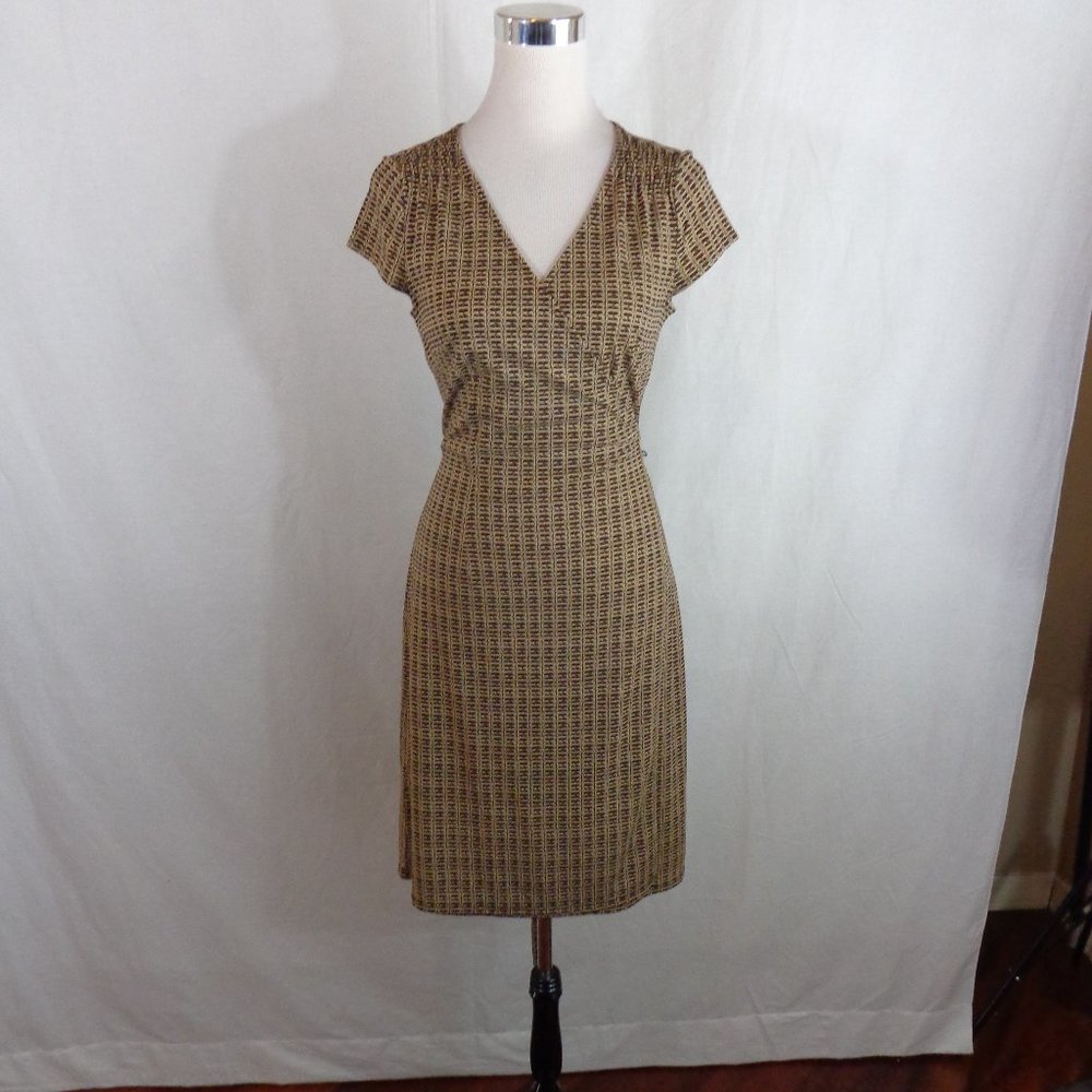 Mock Wrap Around Dress Brown Cap Sleeve Ann Taylor